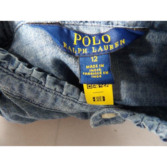 Polo Ralph Lauren Dress Girls Sz 12 Chambray Blue Drop Waist Cottage Core - Picture 5 of 15